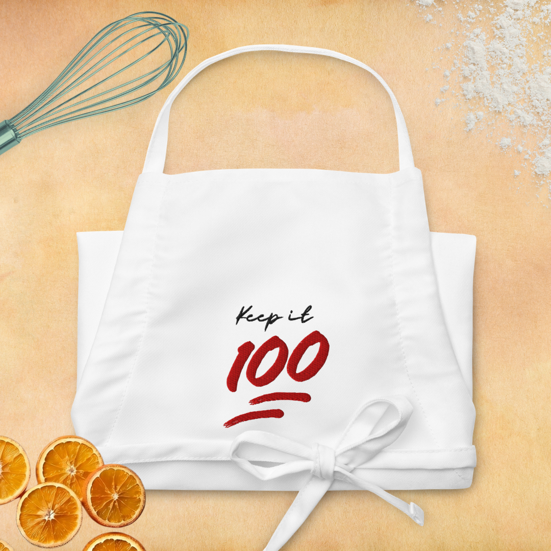Keep it 100 - White Embroidered Apron