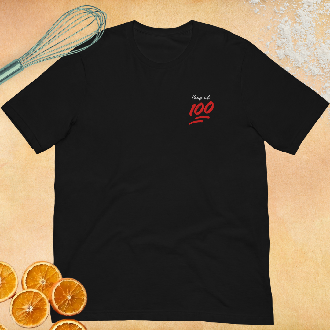Keep It 100 Unisex Embroidered Black T-shirt