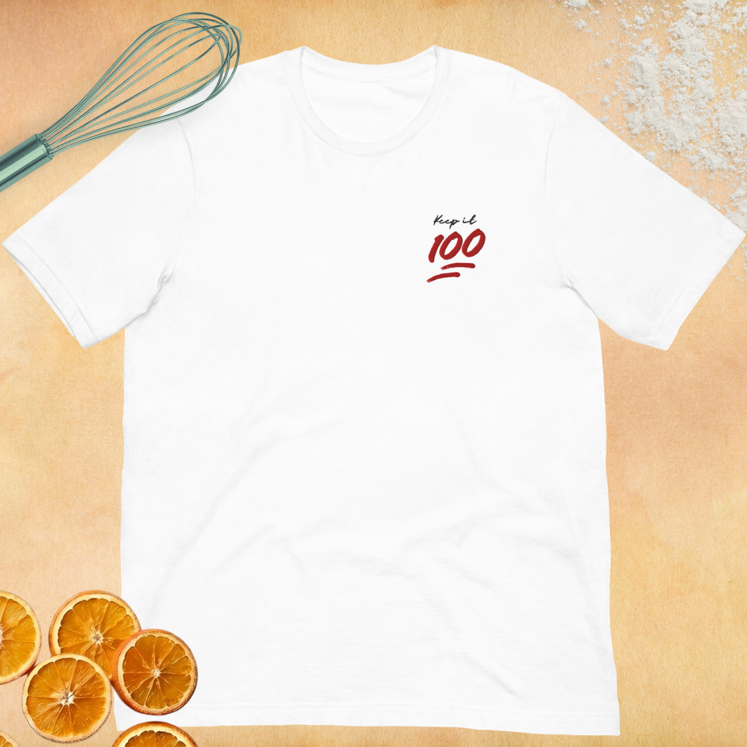 Keep it 100 Unisex Embroidered White T-shirt