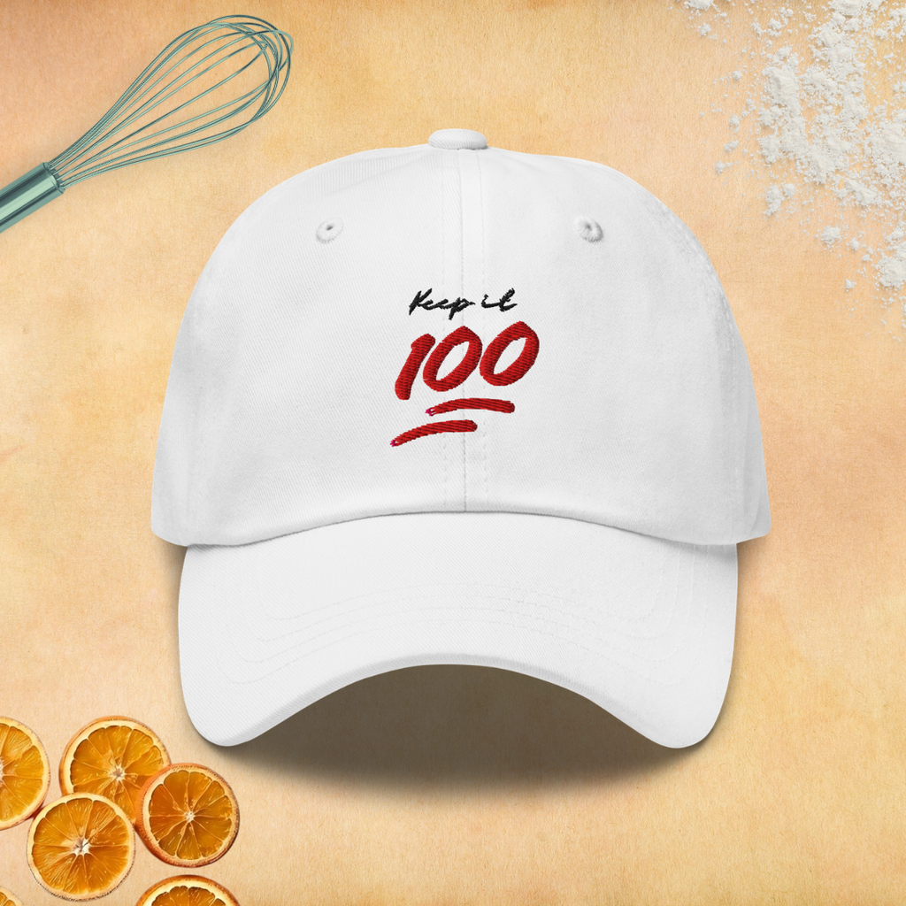 Keep it 100 Embroidered White Hat