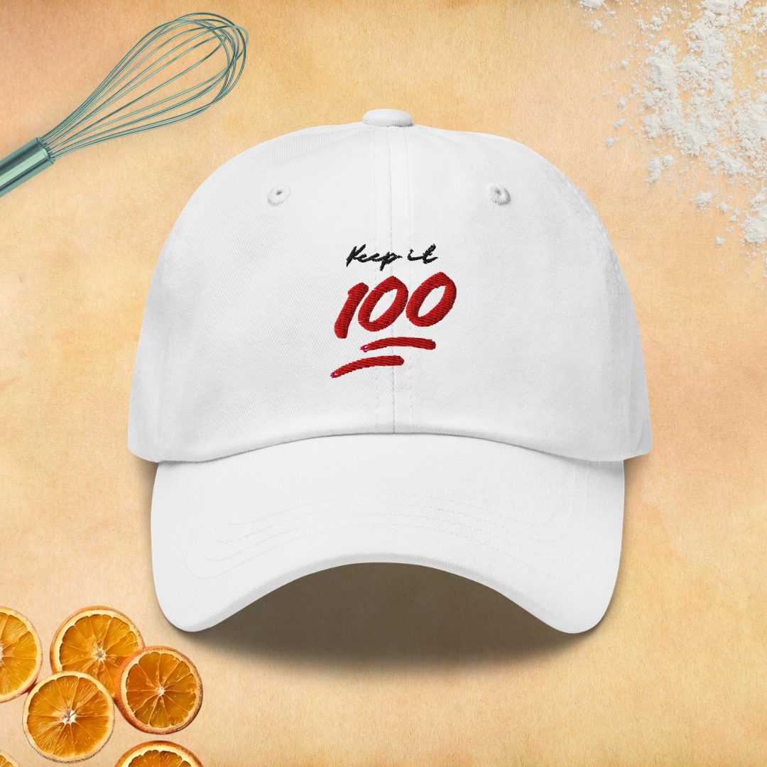 Keep it 100 Embroidered White Hat
