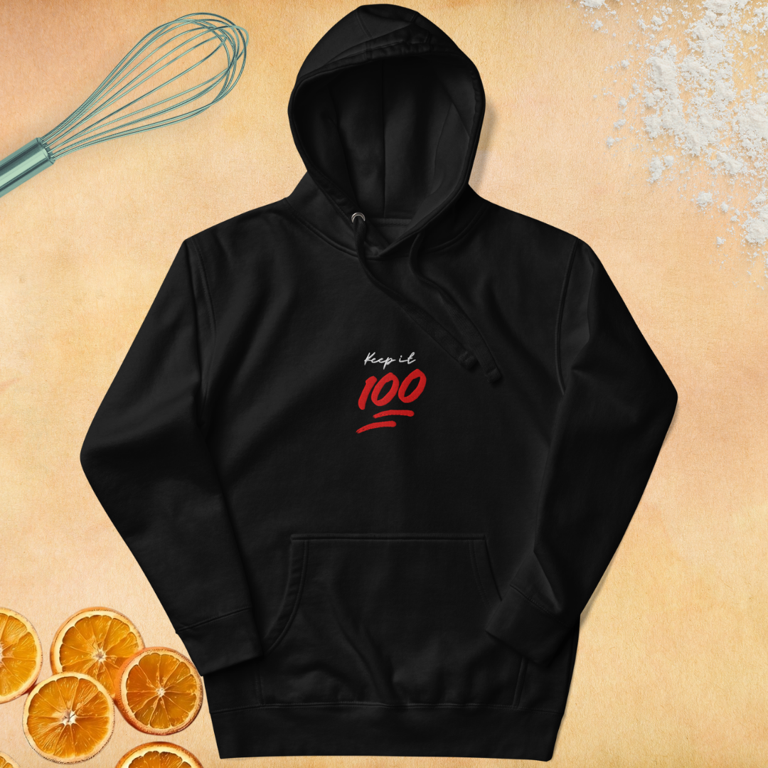 Keep It 100 Black Unisex Embroidered Hoodie