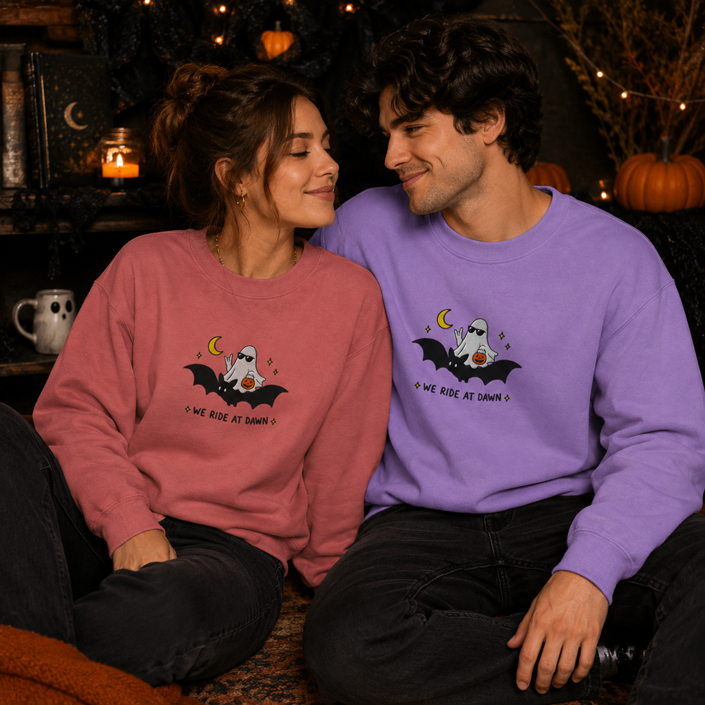 We ride at dawn - Ghost & Bat Embroidered Comfort Colors Unisex Sweatshirt