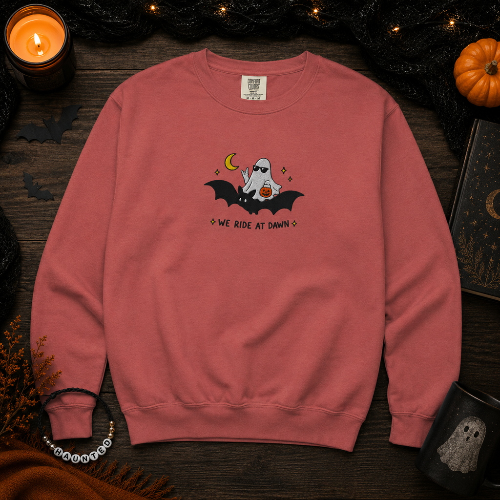 We ride at dawn - Ghost & Bat Embroidered Comfort Colors Unisex Sweatshirt