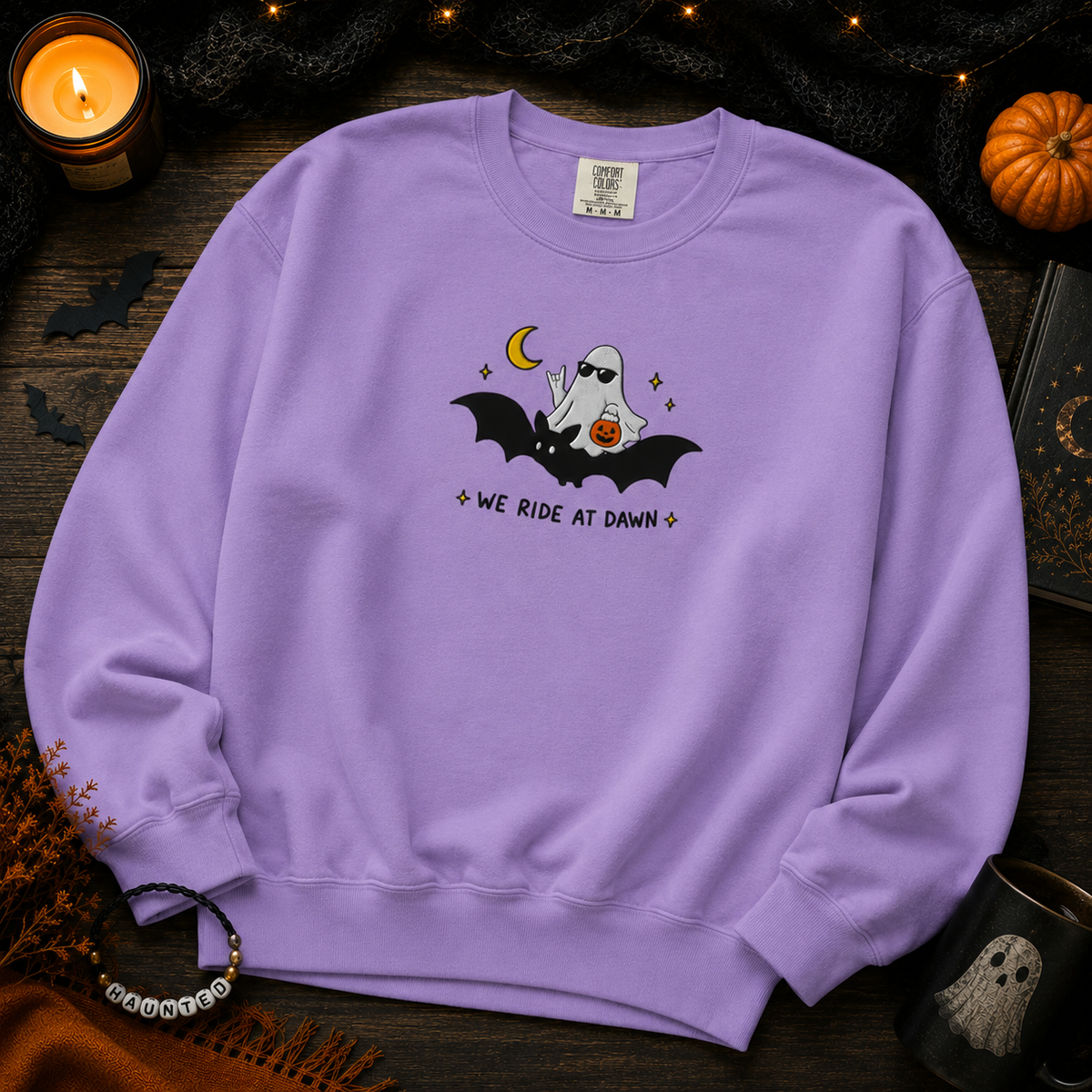 We ride at dawn - Ghost & Bat Embroidered Comfort Colors Unisex Sweatshirt