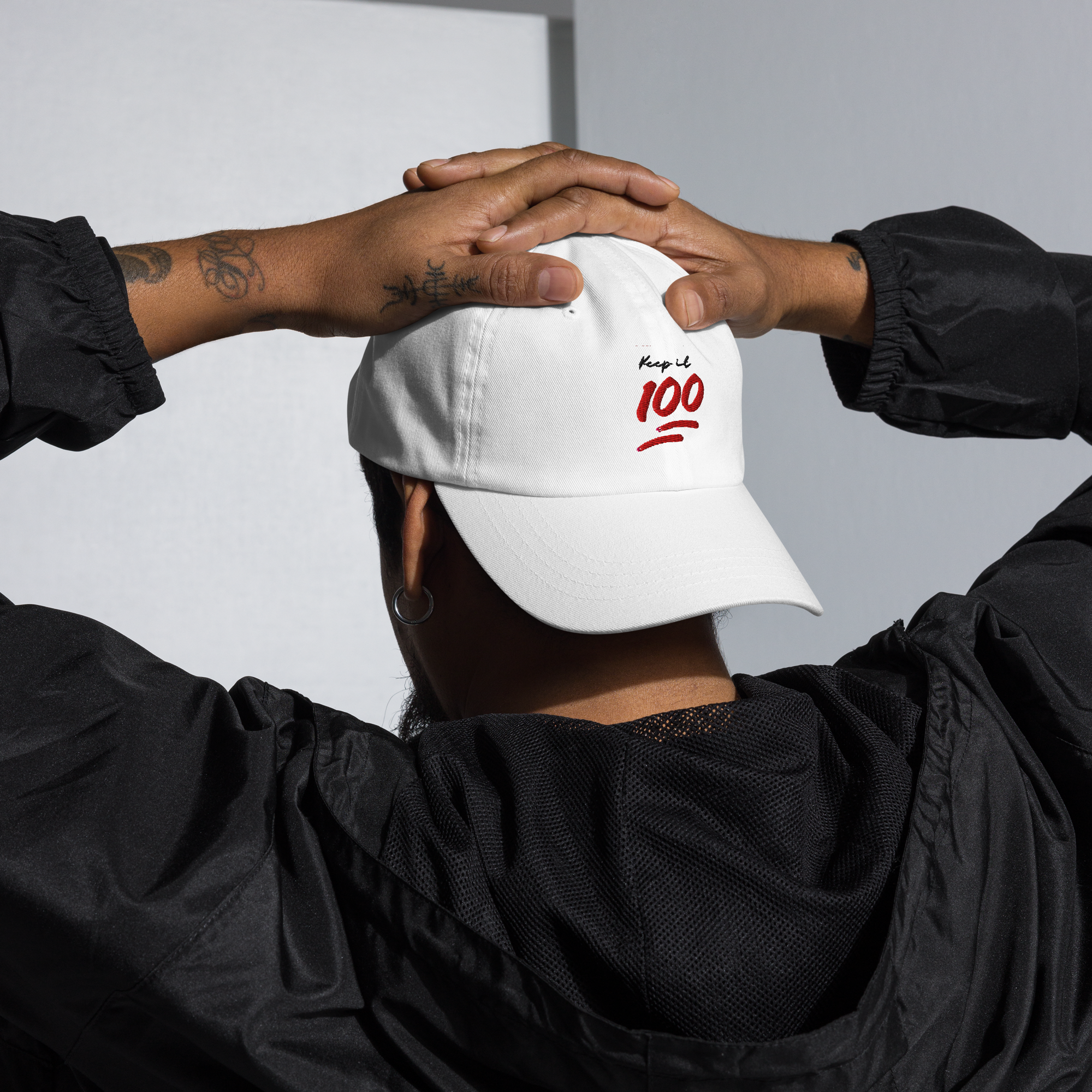 Keep it 100 Embroidered White Hat
