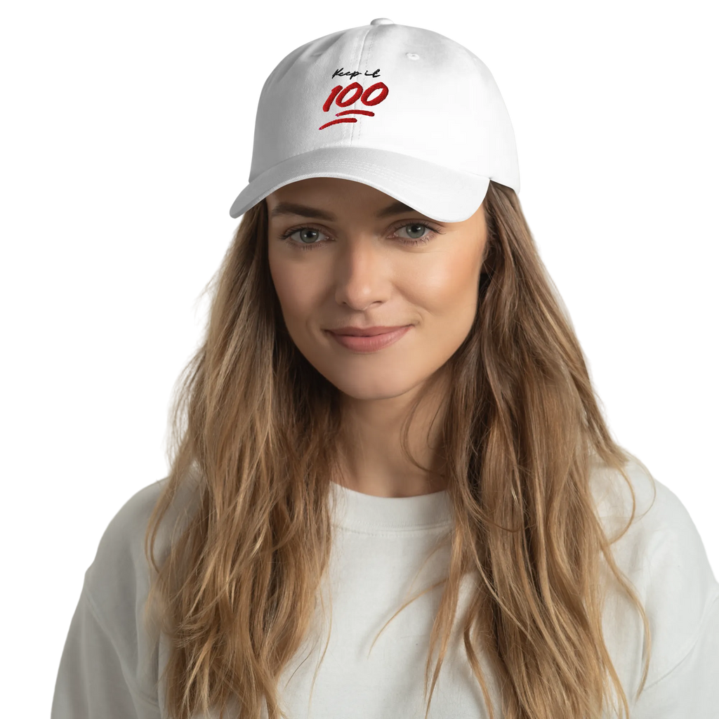 Keep it 100 Embroidered White Hat