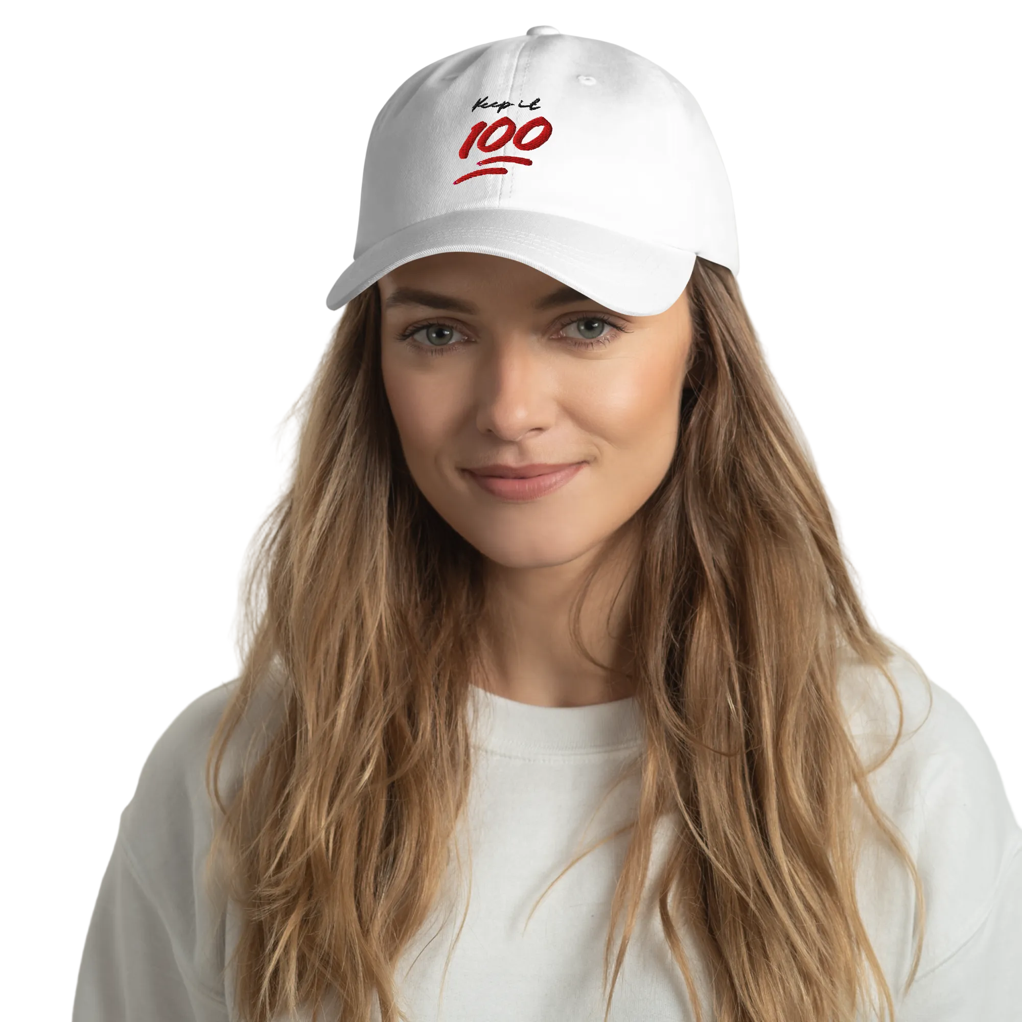 Keep it 100 Embroidered White Hat
