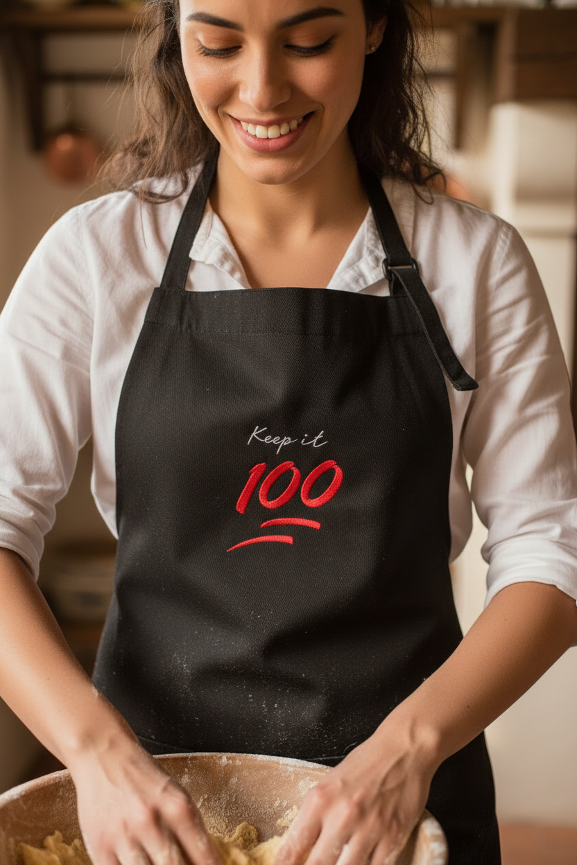 Keep it 100 Black - Embroidered Apron