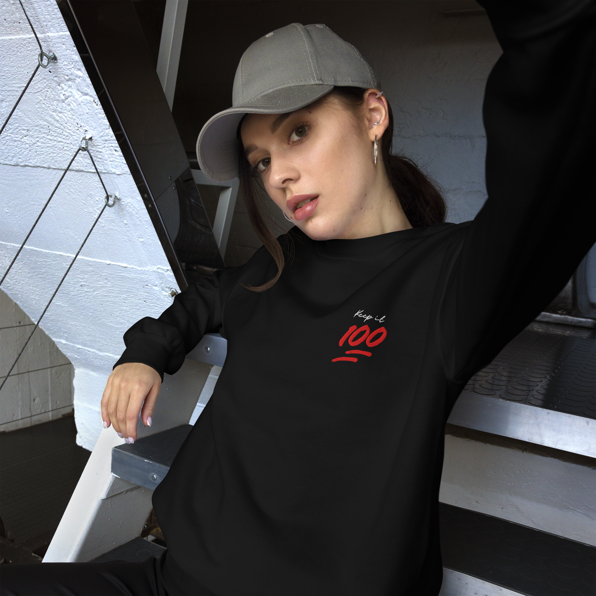 Keep it 100 Unisex Embroidered Sweatshirt