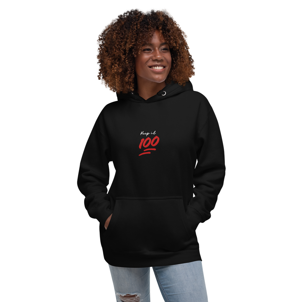 Keep It 100 Black Unisex Embroidered Hoodie