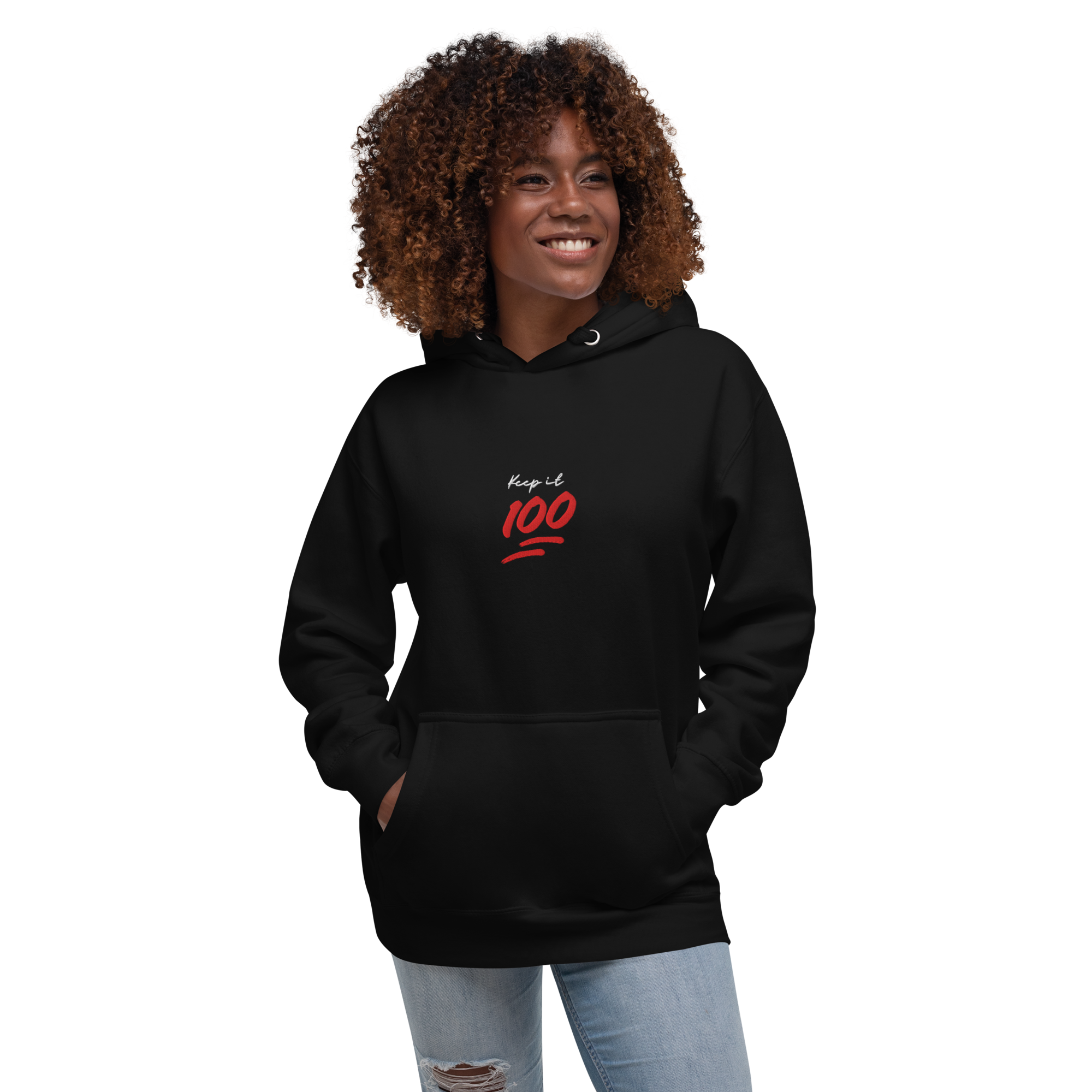 Keep It 100 Black Unisex Embroidered Hoodie