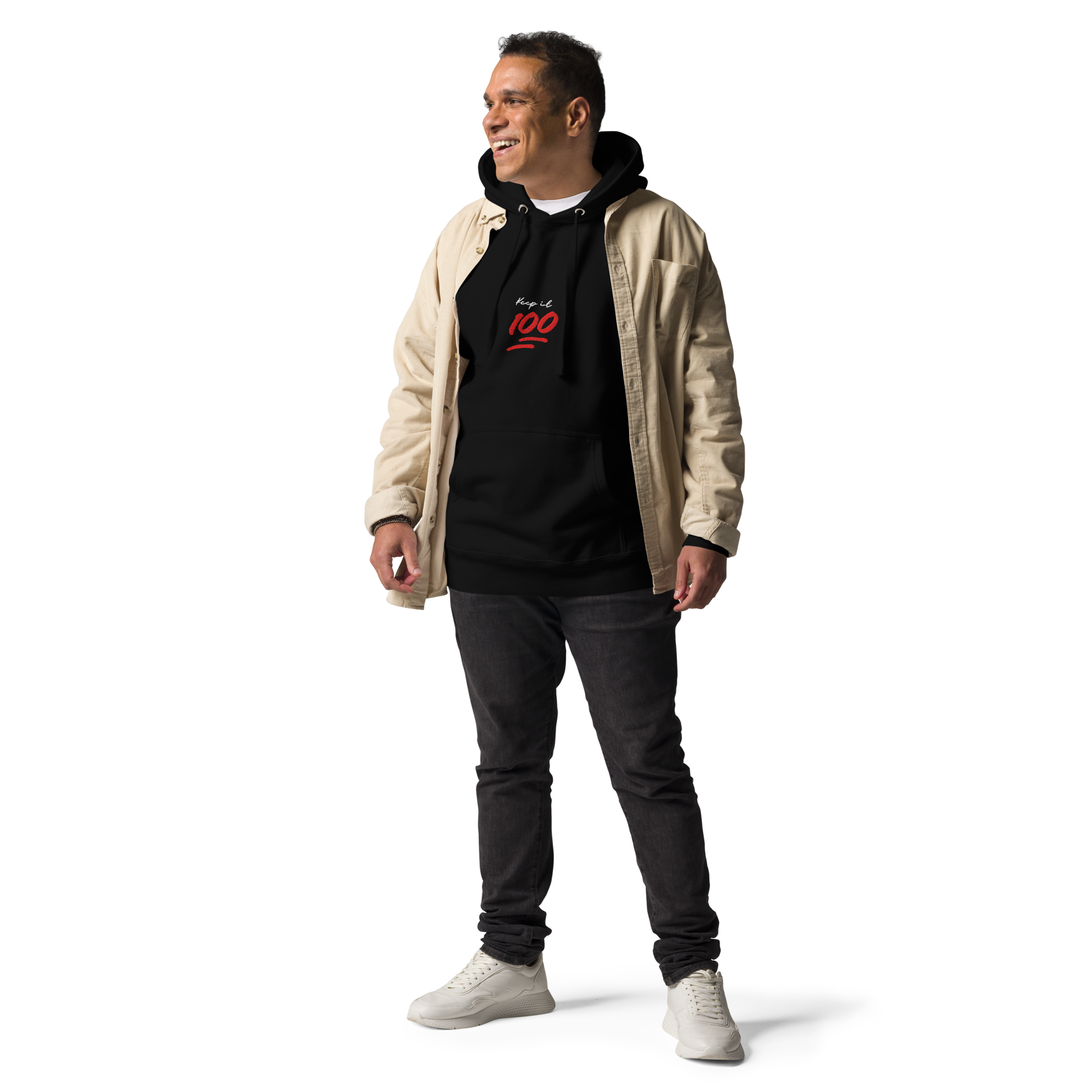 Keep It 100 Black Unisex Embroidered Hoodie