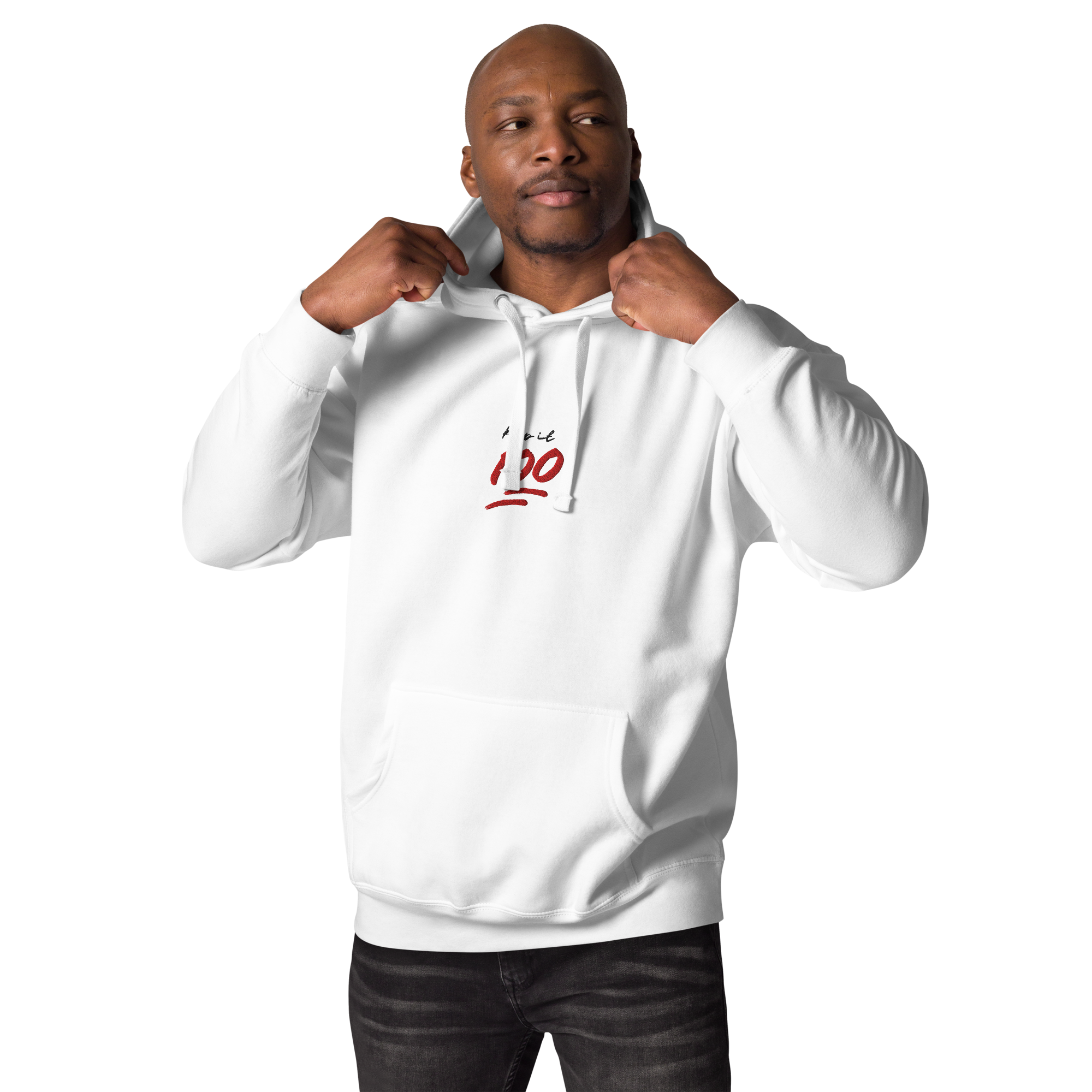 Keep it 100 Unisex Embroidered White Hoodie