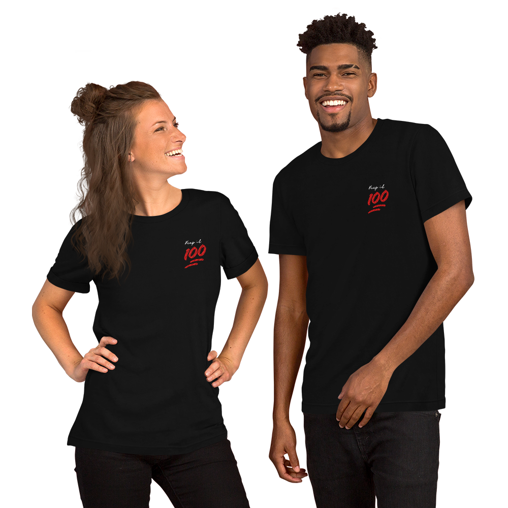 Keep It 100 Unisex Embroidered Black T-shirt