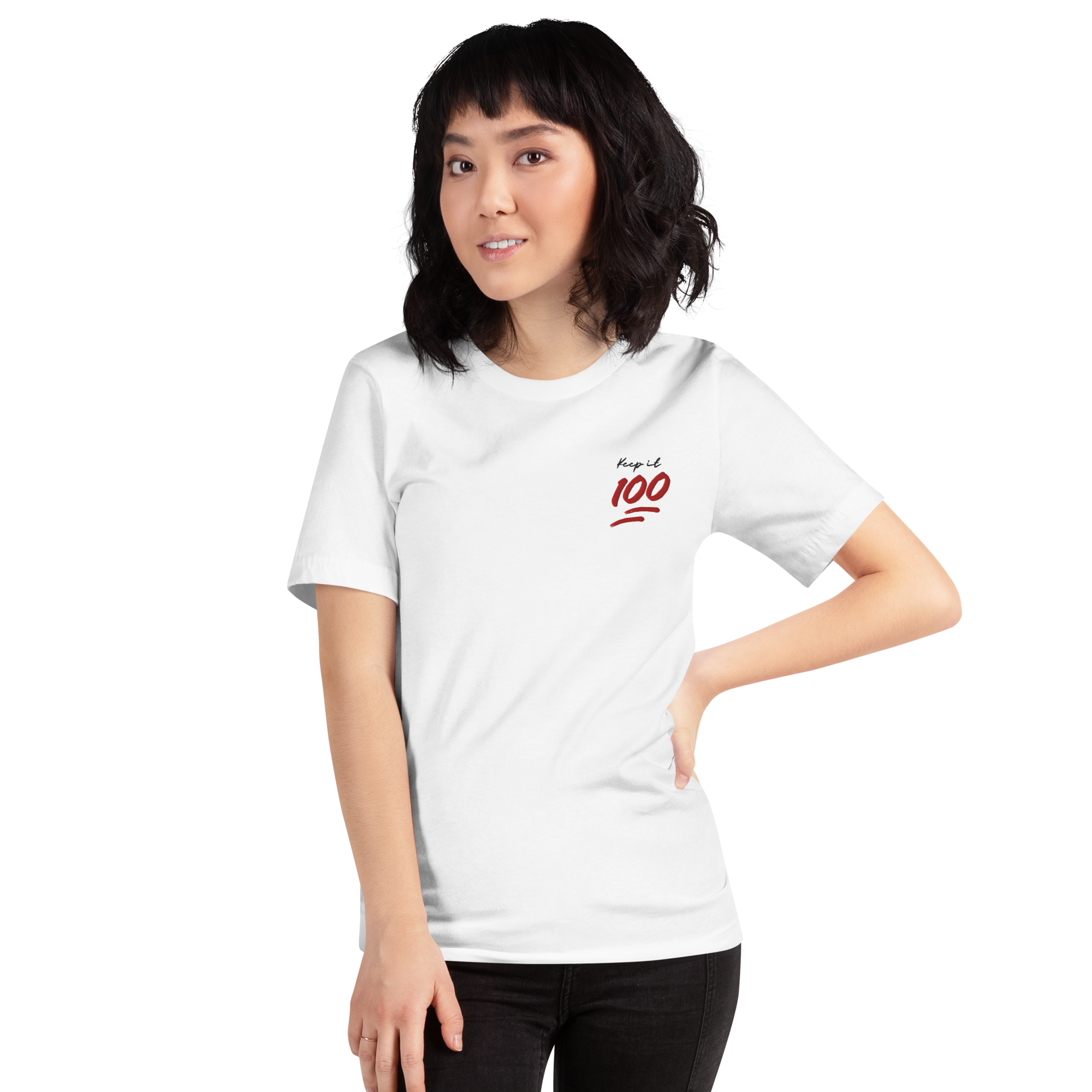 Keep it 100 Unisex Embroidered White T-shirt